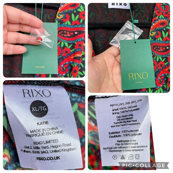 RIXO London Women's Red Katie Paisley Crepe Midi Dress size UK XL USA size 12 - Picture 6 of 13